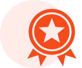 Orange star badge with ribbons icon.