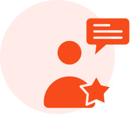 Person icon with speech bubble and star.